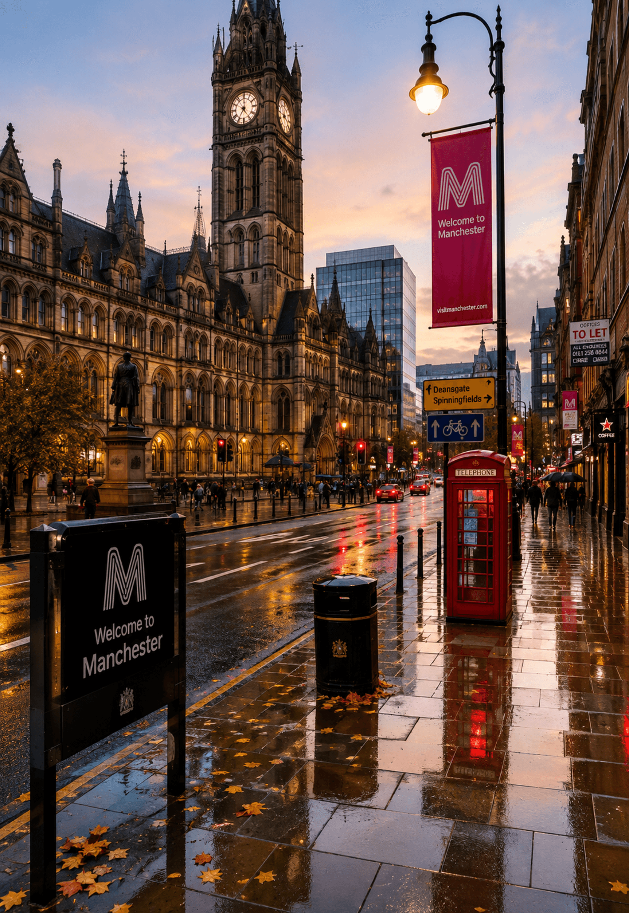 Manchester Town Hall at dusk